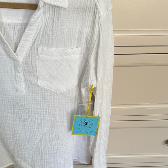 BNWT CeCe Textured White Casual Button Down Shirt - Picture 4 of 8